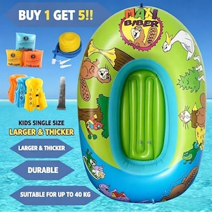 Maxi Biber Cartoon Inflatable Boat, Kids Pool Float, Durable Water Toy (Under 80lbs)