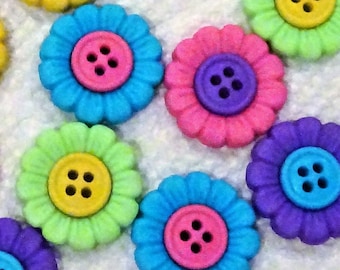7/8" FLOWER Buttons 5pcs Sew-thru Flowers Flatback