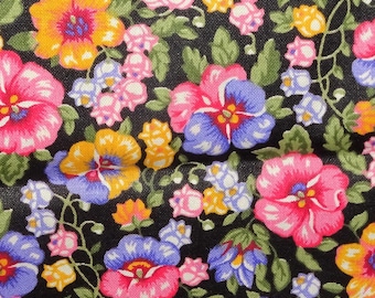 Pansies on Black Fabric, Springs Fabrics Fat Quarter