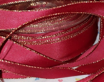 7/8" Burgundy Taffeta Ribbon Gold Edge Old Store Stock