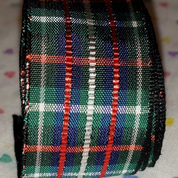 7/8" PLAID Tartan 100% RAYON Taffeta Ribbon Navy Green Red White BTY Choice Vintage Old Store Stock