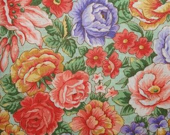 Orange & Purple Peony Dahlia Zinnia Cosmos Pansy Morning Glory Fat Quarter