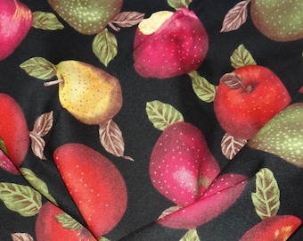 Apples on Black Colorful Soft Fabric Fat Quarter