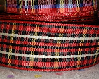 1" PLAID Red and Black Tartan 100% RAYON Taffeta Ribbon  Vintage Old Store Stock BTY