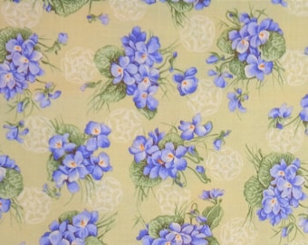 Violets on Pale Sage Green 100% Cotton "Shakespeare's Flowers" Fabric Freedom  Fat Quarter OOP