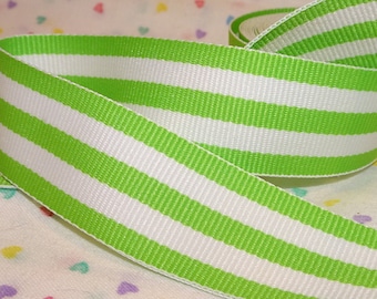 Ruban gros-grain 7/8" à rayures vert citron et blanches Old Store Stock Offray France