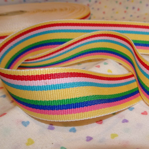 7/8" "Yellow" Roman Stripes Grosgrain Ribbon By the Yard, Offray USA Vintage Old Store Stock