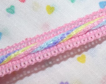 RAINBOW Trim Rainbow Twist on Pink Tape 3/8" wide