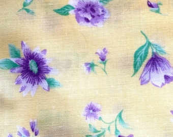 Lavender Purple Flowers on Yellow Cotton Fat Quarter