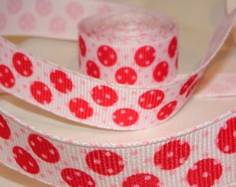 5/8" Red & Pink Dots on White Grosgrain Ribbon  2 yds Old Store Stock