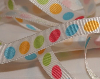 3/8" 5yds White Taffeta Grosgrain Ribbon Spring Color Dots Old Store Stock