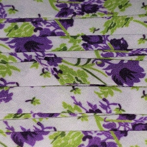 Floral Lavender & Purple 1/2" EXTRA Wide Double Fold Bias Tape 100% Made in America