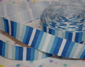5/8" Blue Horizontal Stripes Grosgrain Ribbon BTY Made in USA