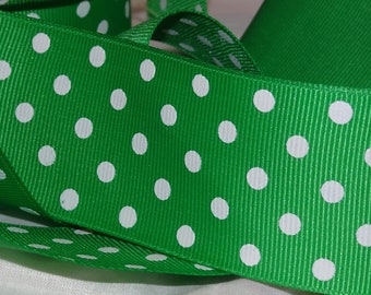 1-1/2 « Ruban Grosgrain Vert Pois Blanc Vieux Magasin Stock par verge