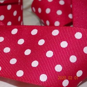 1-1/2 "Fuchsia Grosgrain Ribbon White Polka Dots Old Store Stock cortado a medida