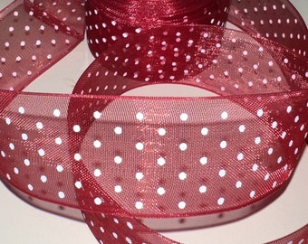 7/8" Red Organza Ribbon Mini Swiss Polka Dot Old Store Stock BTY