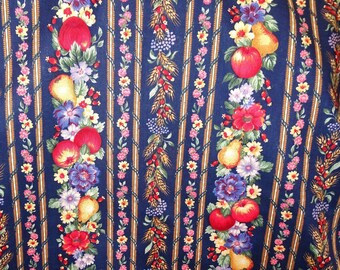 Apples & Flowers on Navy Very Soft All Cotton Fat Quarter. OOP Concord Fabric "Apple of My Eye"