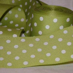 1-1/2 "Cinta grosgrain verde lima blanca lunares old store stock BTY