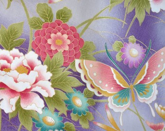 Butterflies & Flowers Gold Metallic Dragonflies and Accents on Purple Fat Quarter