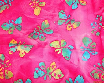 Butterfly Watercolors on Bright Pink Ground Fat Quarter