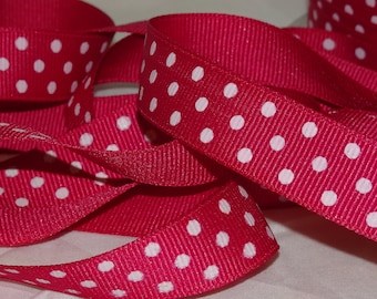 5/8" PINK Dotted Swiss Grosgrain Ribbon White Dots Vintage Old Store Stock By the Yard