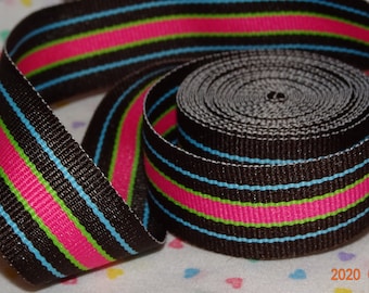 7/8" Preppy Brown & Orange Stripe "Maui" 1yd 35" Grosgrain Ribbon Offray USA Vintage Old Store Stock