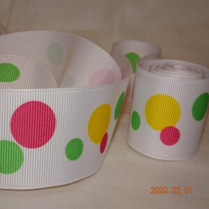 1-1/2" wit grosgrain lint meerkleurig stippen Old Store Stock 2 stuks
