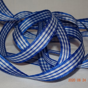 3/8 "Blauwe Gingham Taf Lint Vintage Oude Winkel Voorraad BTY
