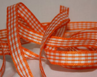 3/8" Orange Gingham Taffeta Ribbon Vintage Old Store Stock BTY