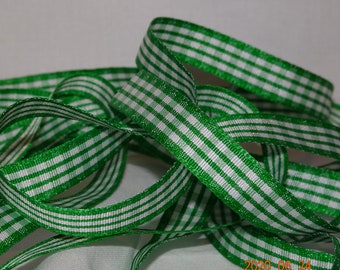 3/8 « Ruban vert Gingham Taffeta vintage Old Store Stock BTY