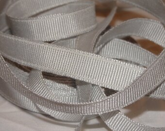 3/8" Silver Gray Grosgrain RAYON COTTON Vintage Ribbon By The Yard