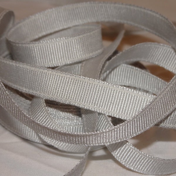 3/8" Silver Gray Grosgrain RAYON COTTON Vintage Ribbon By The Yard