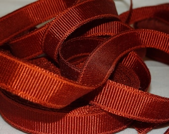 3/8" Grosgrain RAYON COTTON Rust Vintage Ribbon  By The Yard