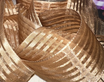1-1/2" Gold Organza Ribbon Graduated Stripes BTY