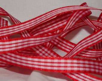 3/8" Red Gingham Taffeta Ribbon Vintage Old Store Stock BTY