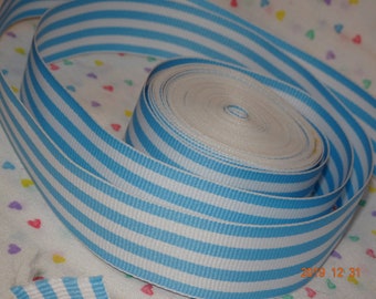 7/8" Blue & White Stripes Grosgrain Ribbon Made in USA