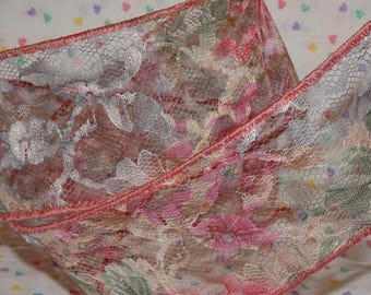 2" Lace Wire Edge Pink White & Blue Roses Vintage Old Store Stock BTY