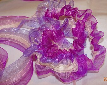 1" Grape Purple Lavender Organza Gathering Insta Flower Ribbon