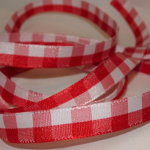 Cinta de tafetán de 3/8" de cuadros rojos, 2 yardas, vintage, stock antiguo