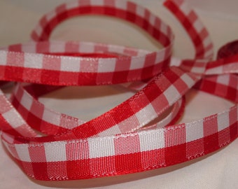 3/8" Taffeta Ribbon Red Gingham 2yd Vintage Old Store Stock