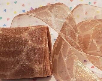 1-3/4" Organza Ribbon Brown Sheer Animal Print Old Store Stock BTY
