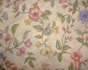 Pink Blue & Yellow Flowers and Vine on Cream Cotton Blend Linen?  Fat Quarter
