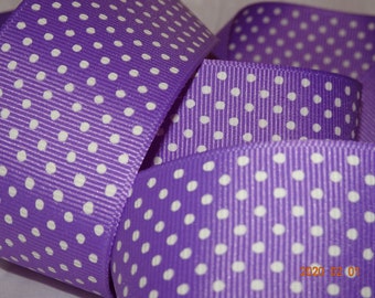 1-1/2" Orchid Grosgrain Ribbon with White Swiss Dots Vintage Old Store Stock  By the Yard