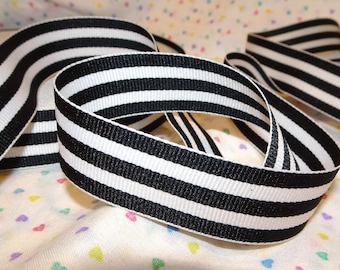 7/8" Black & White Stripe Grosgrain Ribbon Offray USA Vintage Old Store Stock