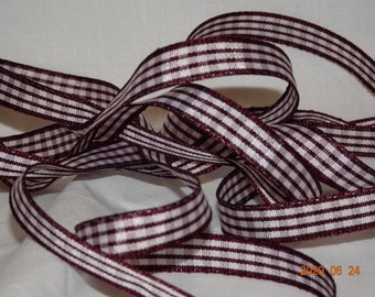 3/8" Brown Gingham Taffeta Ribbon Vintage Old Store Stock BTY