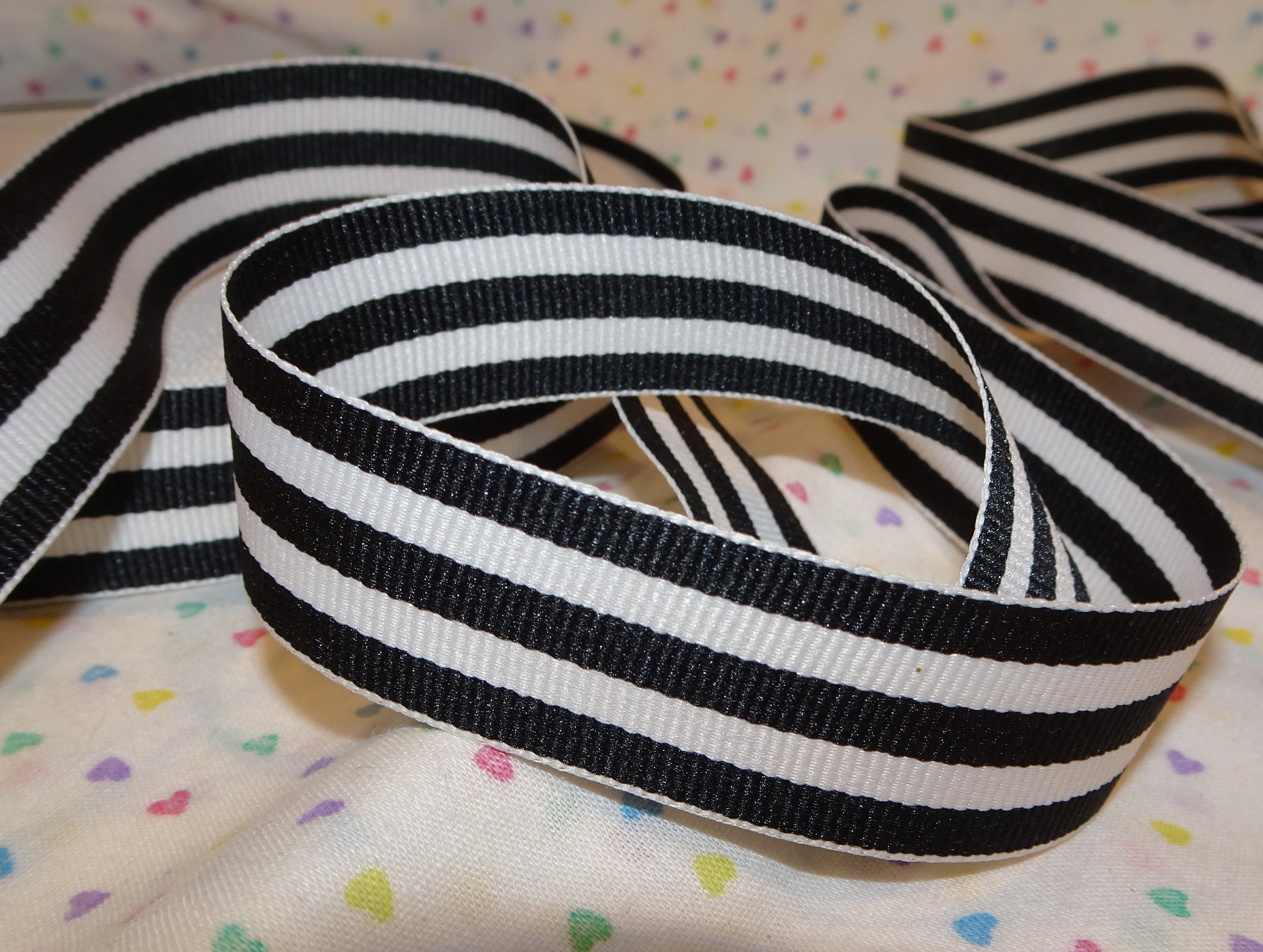 5 Roll Track & Field Ribbon Set - 3/8 & 5/8 Inch Black/White Grosgrain For Crafts & Decor