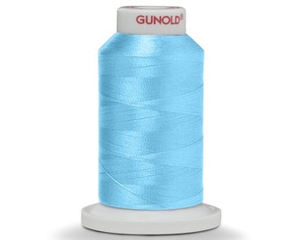 1,100 Yd EMBROIDERY Thread Silky, Pliable, UV resistant, Tear resistant Gunold 100% Polyester  Cone Color #61145 Pale Blue