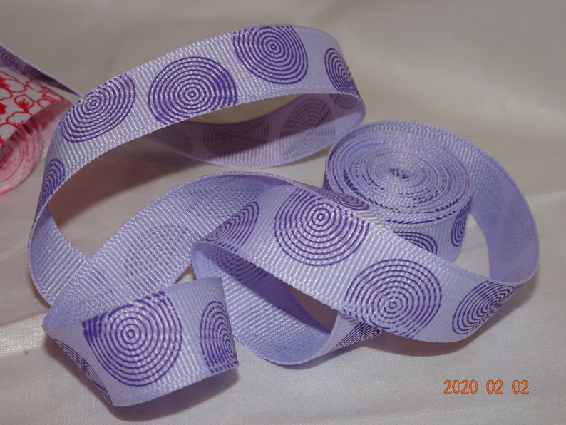 5/8 Purple Circles on Lavender Grosgrain Ribbon Vintage Old Store Stock BTY image 1