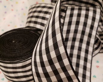 1-1/2 « BLACK Gingham Taffeta Ribbon vintage Old Store Stock BTY