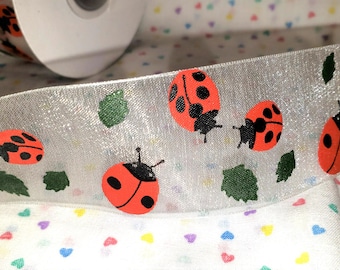 Red Ladybugs White Organza Ribbon Sparkling BTY 2 sizes
